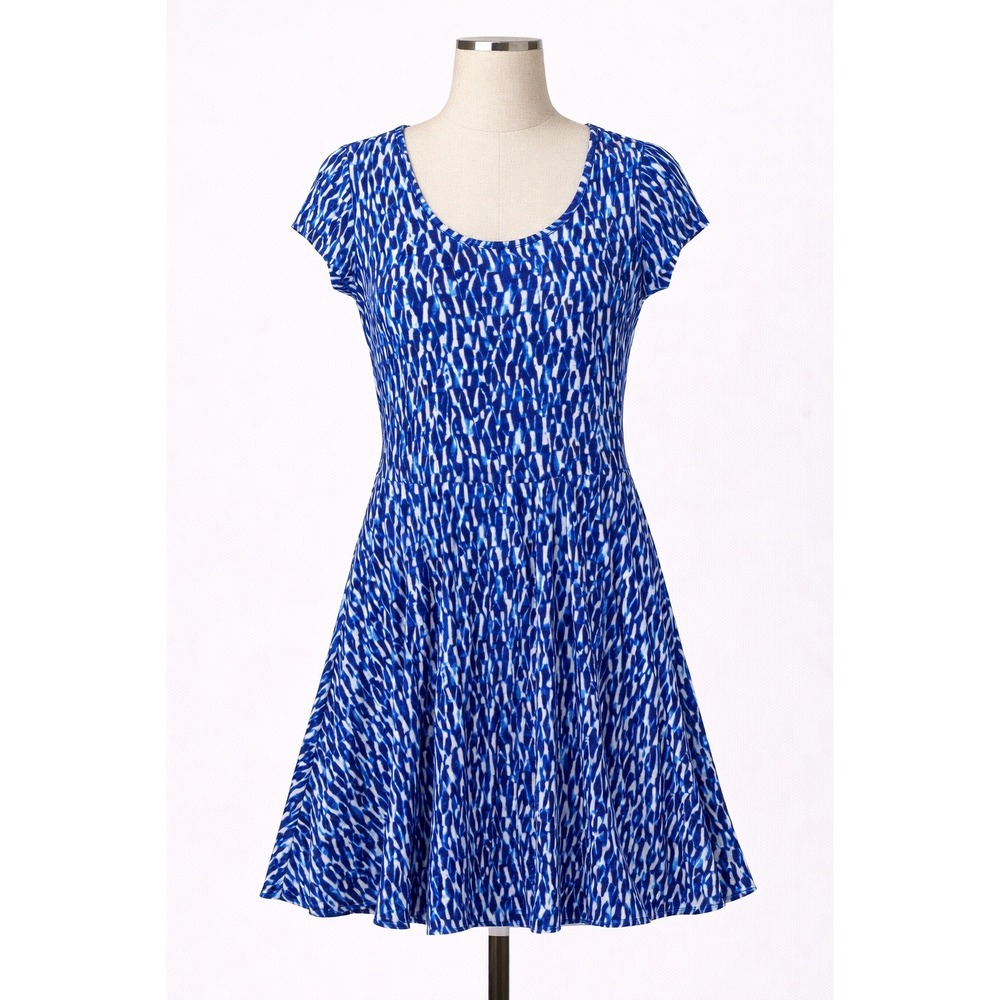 Michael Kors Womens Dress Blue White Abstract Fit and Flare Small